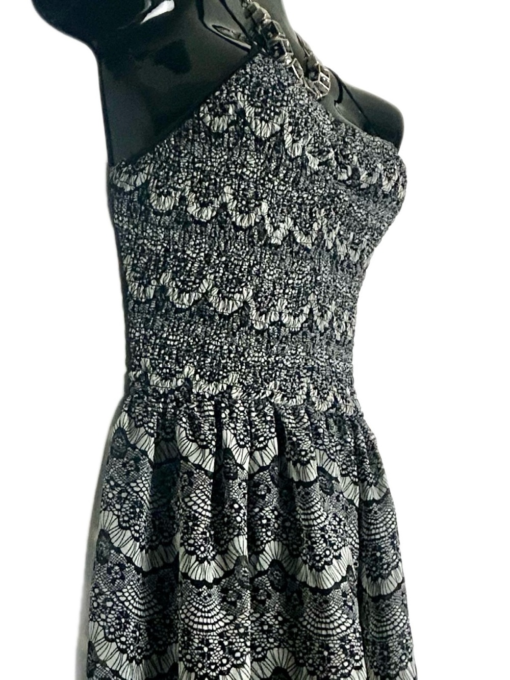 Black and White Strapless Smocked Sundress - Picture 6 of 16